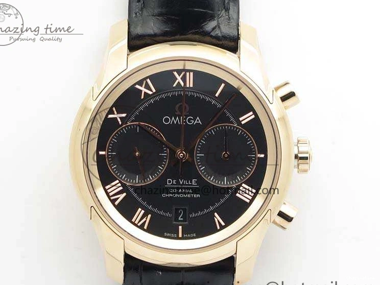 0104 De Ville Chronograph RG OMF 1:1 Best Edition Black Dial On Black Leather Strap A Sophisticated 8106